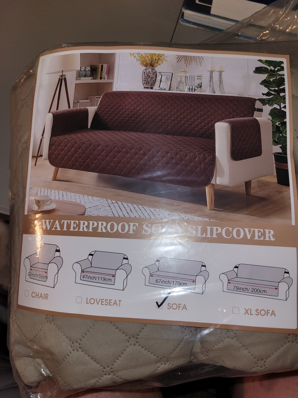 Waterproof Quilted Sofa Slipcover - Tan/Taupe 67"